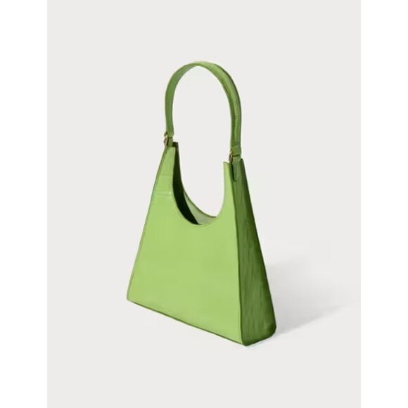 NEW STAUD Rey Croc Embossed Leather Shoulder Bag PISTACHIO/100%AUTHENTIC